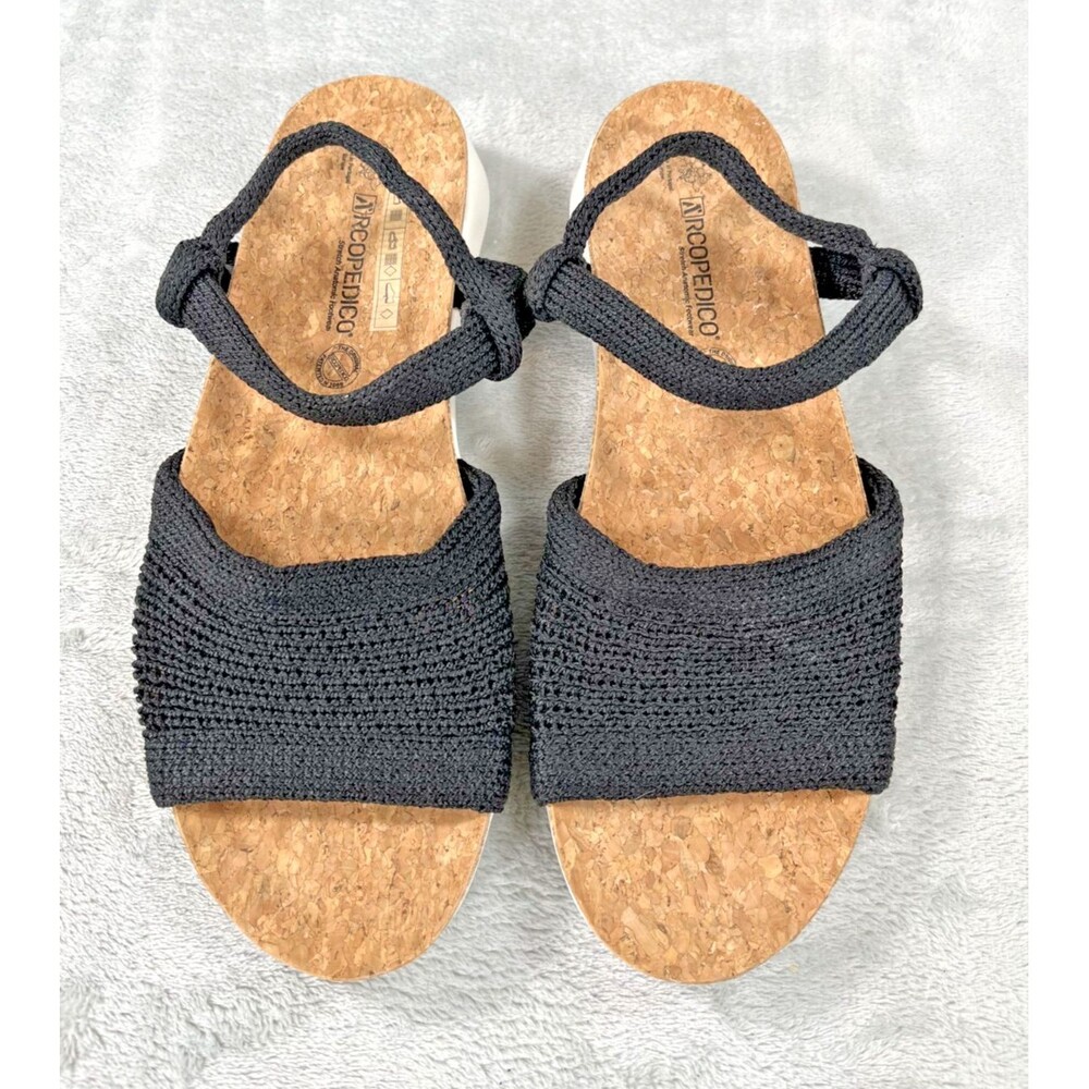 Arcopedico Arenal Womens Black Knit Cork Comfort Sandals Size 40 US 9